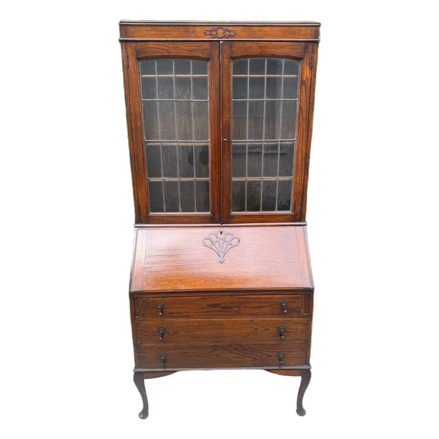 Vintage Uk Imported Edwardian Style Bureau Bookcase/Secretary Desk For Sale