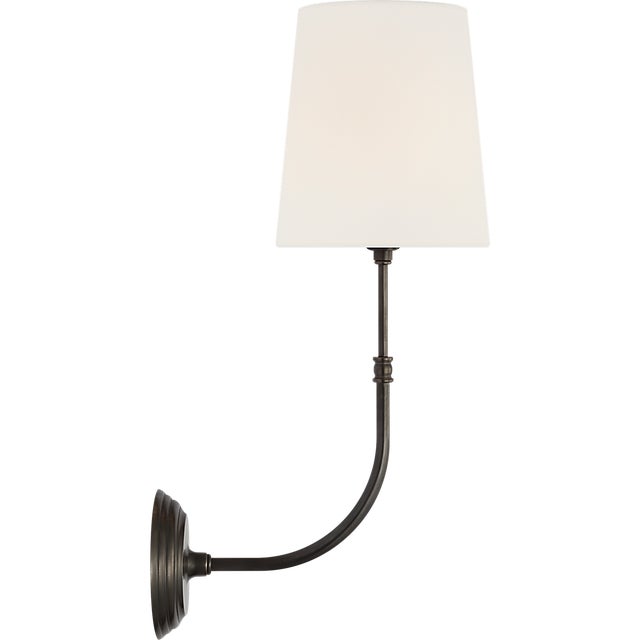 Traditional Suzanne Kasler for Visual Comfort Signature Wyatt 20" Sconce in Bronze with Linen Shade For Sale - Image 3 of 8