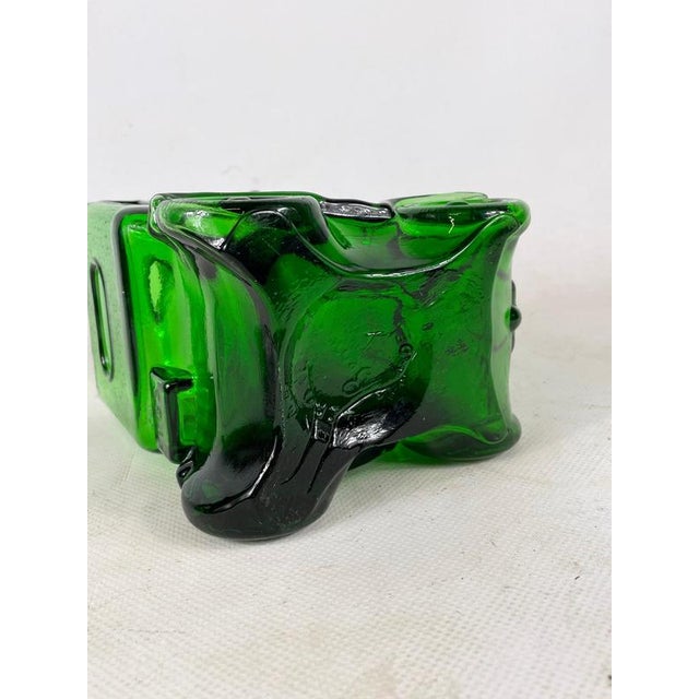 Glass Green Glass Comical Car Decorative Bottle with Man in Hat as Top from Empoli, Italy, 1960s For Sale - Image 7 of 11