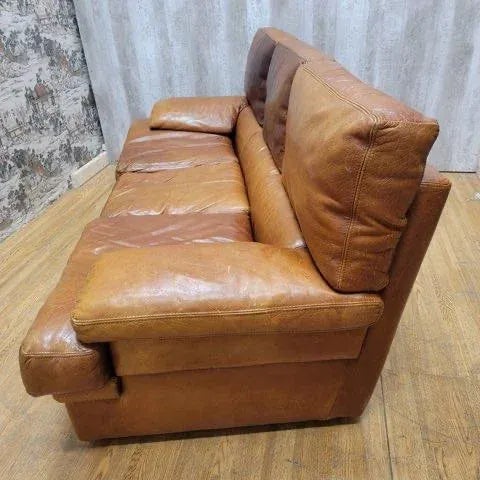 Vintage Italian Distressed Cognac Leather Sofa For Sale - Image 4 of 11