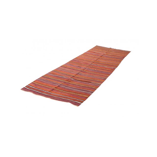 Handwoven vintage striped decorative kilim rug from Denizli region of Turkey. Approximately 50-60 years old. In very good...