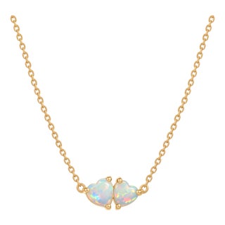 Ethiopian Opal Heart Necklace | October Birthstone Necklace | Dainty Chain Link Minimalist Necklace For Sale