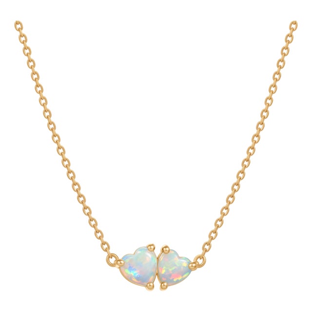 Ethiopian Opal Heart Necklace | October Birthstone Necklace | Dainty Chain Link Minimalist Necklace For Sale