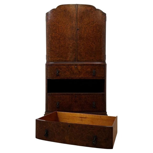 Antique English Edwardian Burr Walnut Cabinet For Sale - Image 3 of 13