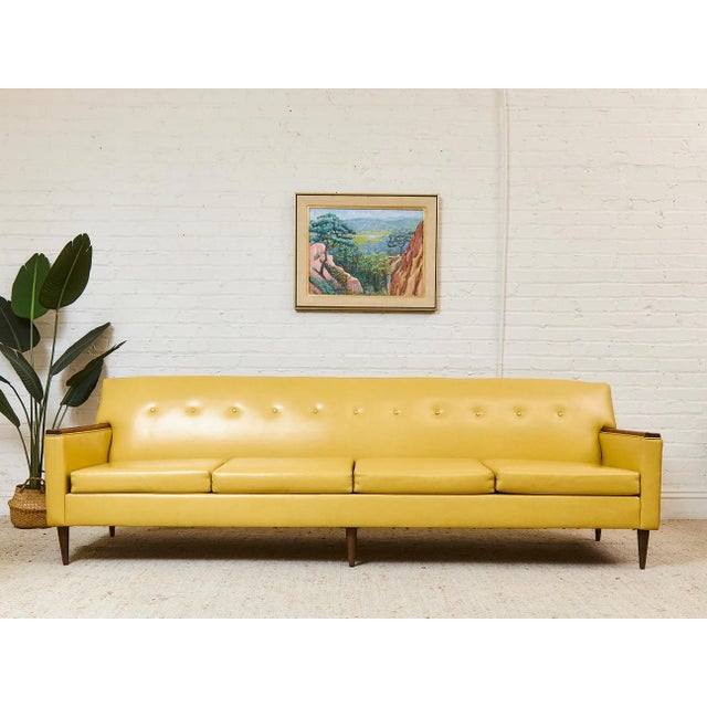 Yellow Vintage Sofa With Wood Arms For Sale - Image 10 of 10