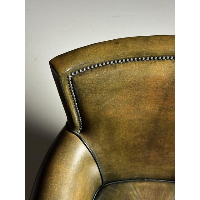 Green Sheepskin Club Armchair For Sale - Image 3 of 15