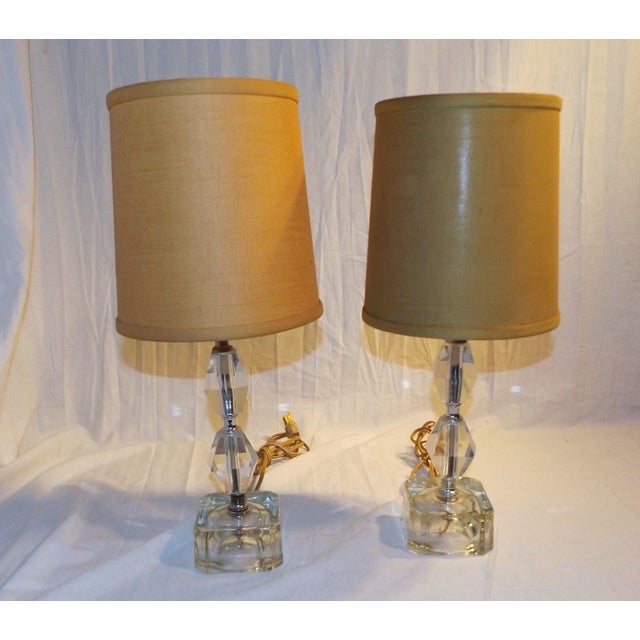 Vintage Crystal Glass Ice Cube Bedside Table Lamps - A ...