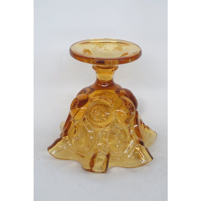Amber L E Smith Glass Moon and Stars Amber Pedestal Ruffle Compote Dish 5600b For Sale - Image 8 of 12