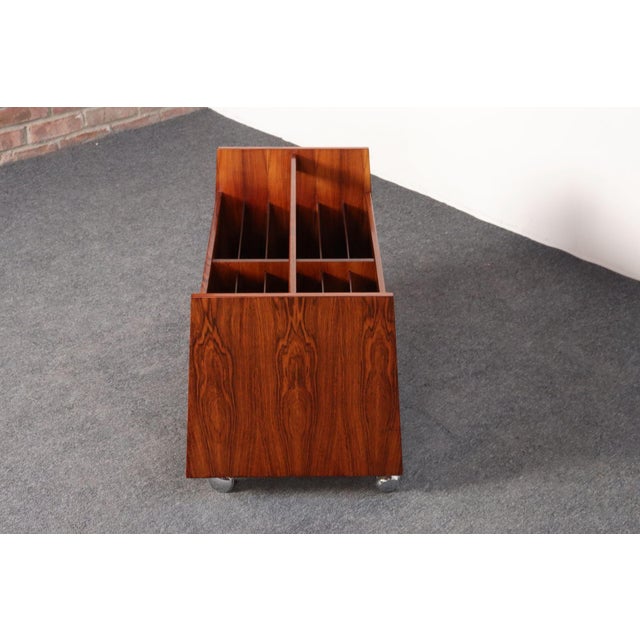 Wood Norwegian Rosewood Magazine Rack / Record Lp Caddy by Rolf Hesland for Bruksbo For Sale - Image 7 of 18