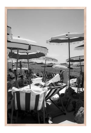 Fontelina Umbrellas by Natalie Obradovich in Natural Maple Framed Paper, Small Art Print