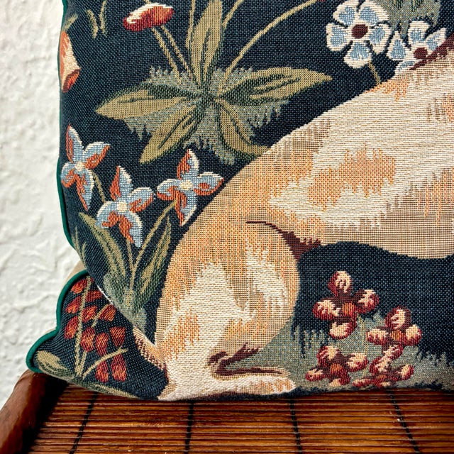 William Morris Late 20th Century Tapestry Throw Pillow With Dog and Botanicals For Sale - Image 4 of 9