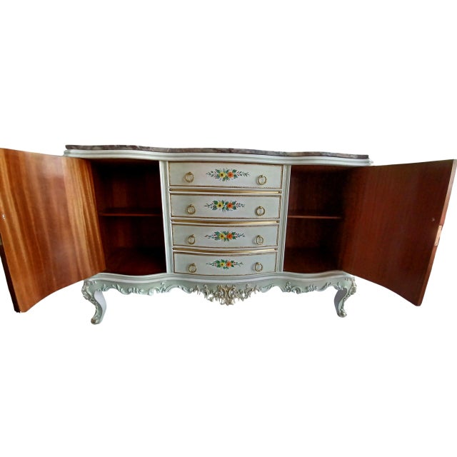 Hand-Painted French Provincial Sideboard With Marble Top For Sale - Image 4 of 9