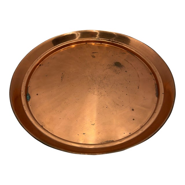 Massive 21" Antique Solid Copper Serving Platter - Ultra Heavy 6lbs Gauge For Sale