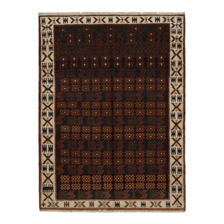 2010s Rug & Kilim’s Oushak Style Rug in Blue With Rust Orange Geometric Pattern For Sale