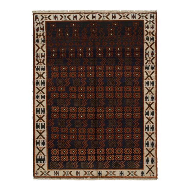 2010s Rug & Kilim’s Oushak Style Rug in Blue With Rust Orange Geometric Pattern For Sale