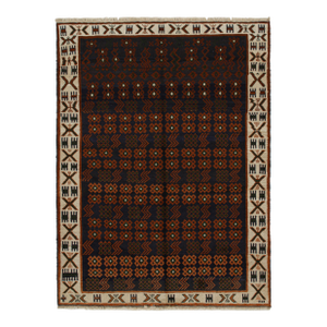 2010s Rug & Kilim’s Oushak Style Rug in Blue With Rust Orange Geometric Pattern