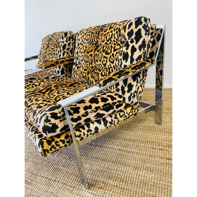 Vintage 1970s Cy Mann Pair of Leopard & Chrome Lounge Chairs Mid Century Modern For Sale In Palm Springs - Image 6 of 17