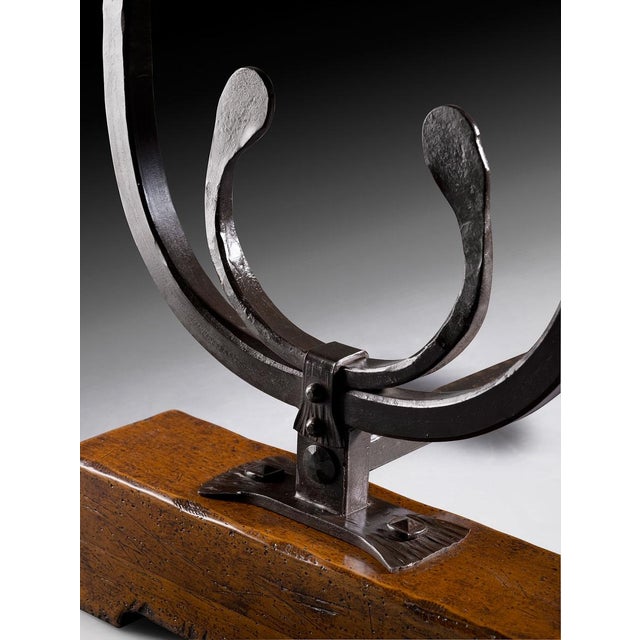 Rustic Italian Walnut Dining Table With Forged Iron Trestle Base For Sale - Image 3 of 3