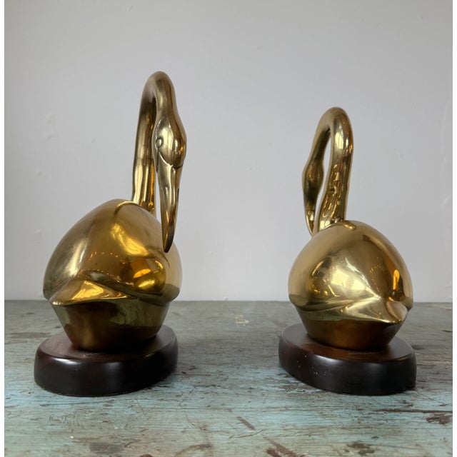 Brass Flamingo Mod Vintage Pair on Wooden Base For Sale - Image 6 of 10