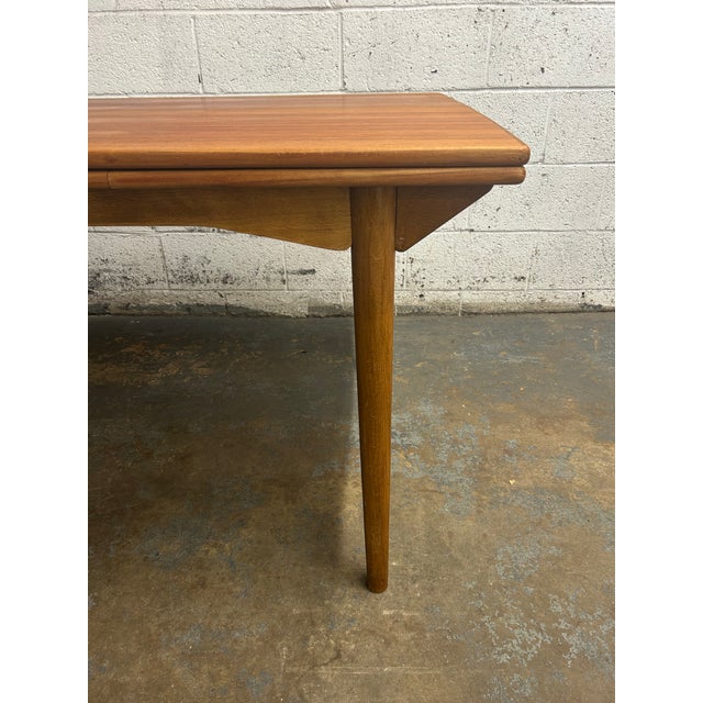 Brown 1960s Danish Mid Century Modern Teak Hans Wegner Style Dining Table With Hidden Leaf Extensions For Sale - Image 8 of 8