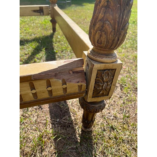 Antique French Carved Wood and Upholstered Headboard and Bed Frame For Sale - Image 16 of 18