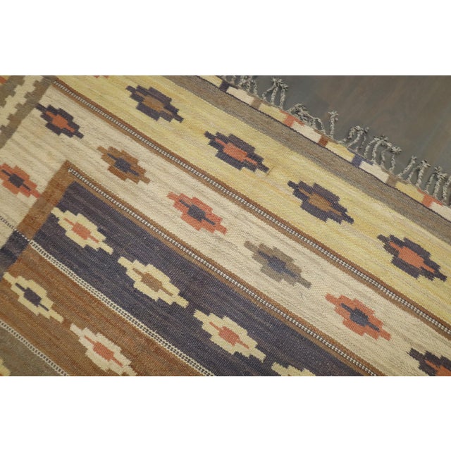 Vintage Zabihi Collection Room Size Rustic Swedish Kilim - 8'5" x 10'5" For Sale - Image 10 of 11