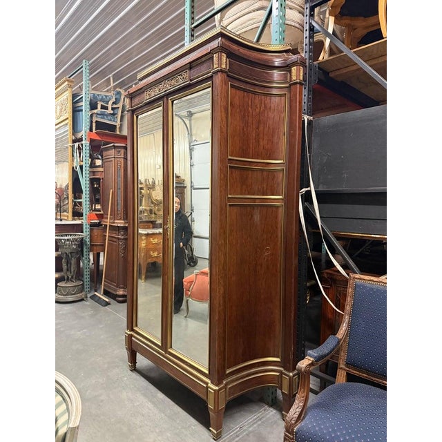 Directoire Louis XVI Style Bronze and Brass Trimmed Beveled Mirror Armoire For Sale - Image 13 of 13