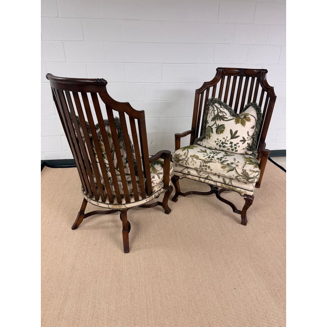 Beautifully Hand Carved Chairs from Baker Furniture. A take on a Wingback chair features a unique slatted back with...