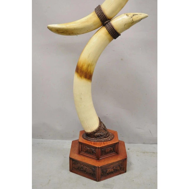 Late 20th Century Vintage Chinoiserie African Safari Faux Horn Tusk Fiberglass Floor Lamp For Sale - Image 5 of 12