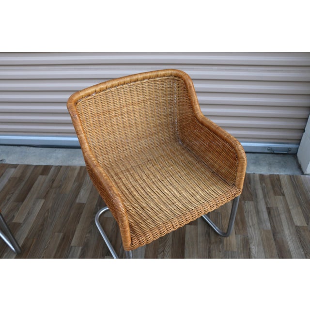 Harvey Probber Pair of Vintage Harvey Probber Model D43 Wicker Cantilever Armchairs, 1970s For Sale - Image 4 of 17