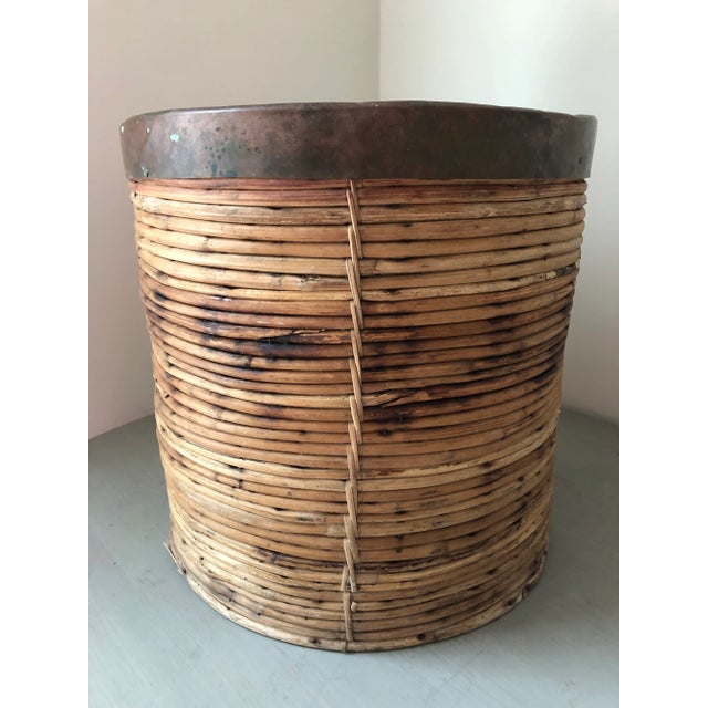 Vintage Italian Rattan Basket With Copper Rim For Sale - Image 12 of 13