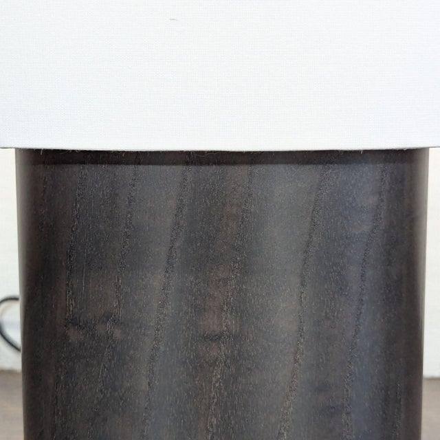 2010s Modern Room & Board Haddie Modern Black Oak Table Lamp With White Shade For Sale - Image 5 of 6