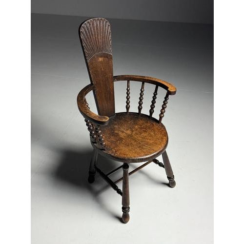 Unique antique armchair with bobbin elements. Early 1900s. Made of oak. Dimensions: 108H x 59W x 58D