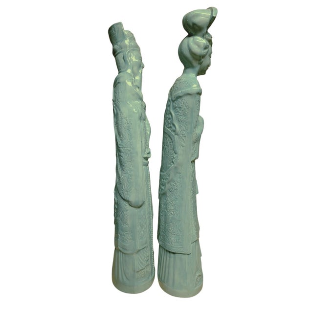 Vintage Asian Emperor & Empress Statues, a Pair For Sale - Image 4 of 10