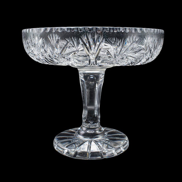 1960s Vintage Pedestal Fruit Bowl, English, Cut Glass, Presentation Display Dish, 1960 For Sale - Image 5 of 12