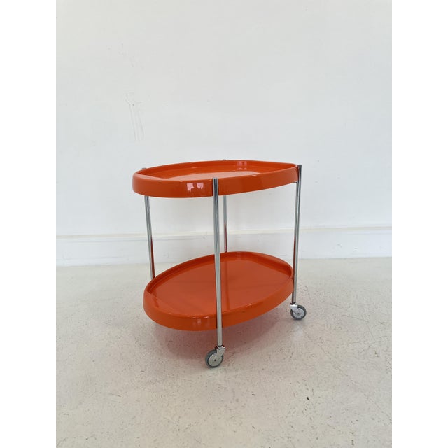 Space Age Chrome Serving Trolley with Orange Plastic Trays, 1970s For Sale - Image 3 of 7