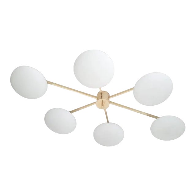 Angelo Natural Brass Matte White Glass Flush Mount by Fabio Ltd For Sale