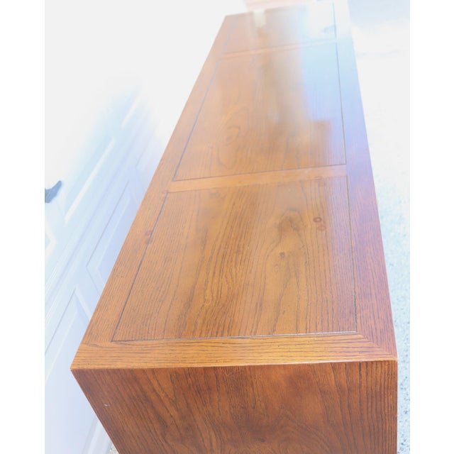 Vintage Henredon Campaign Style Oak & Brass Sideboard / Credenza For Sale - Image 12 of 14