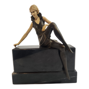1930s Art Deco "Flapper Girl on a Wall" Bronze and Galalith Sculpture