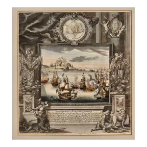 Hand-Colored Engraving, Battle of Gibraltar, Germany Circa 1720