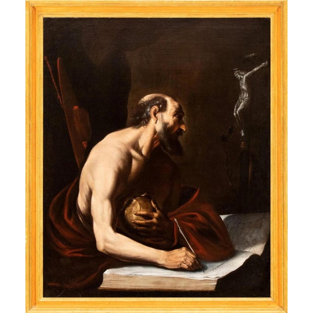 Neapolitan Caravaggist Artist, Saint Jerome, 1600s, Oil on Canvas For Sale - Image 3 of 7
