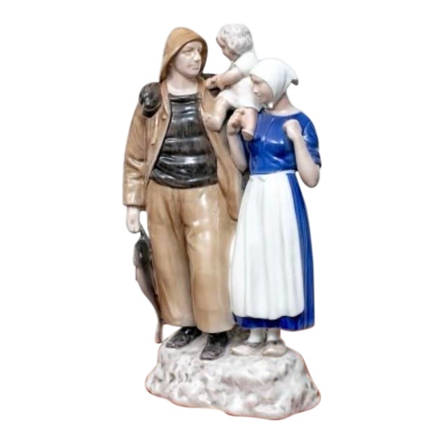 Vintage Bing & Grøndahl Fisher Family Porcelain Sculpture by Axel Locher For Sale