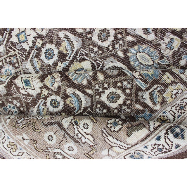 Chocolate Brown Background Antique Persian Tabriz Rug With All-Over Design For Sale - Image 15 of 16