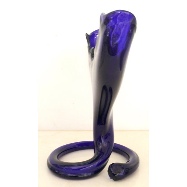 Glass 1970s Cobalt Blue Blown Glass American Cornucopia Gondola Centerpiece Vase For Sale - Image 7 of 16