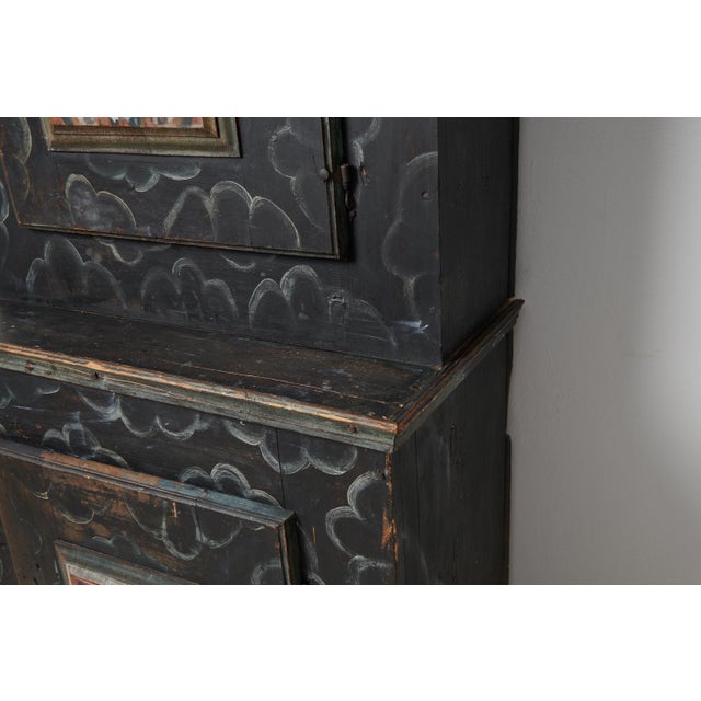 Tall Swedish Handcrafted Black Painted Pine Folk Art Cabinet For Sale - Image 16 of 18