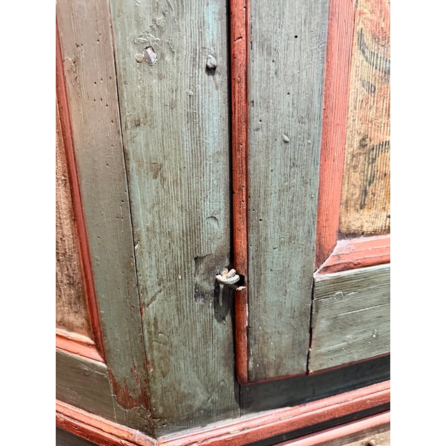 Late 18th Century Swedish Blue-Green Painted Folk Art Corner Cabinet For Sale - Image 13 of 18