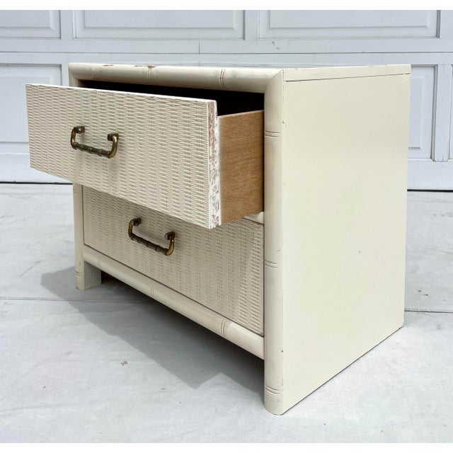 1960's White Faux Bamboo 2-Drawer Nightstand For Sale - Image 9 of 11