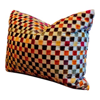 Retangular Lee Jofa Checkerboard Cut Velvet Throw Pillow For Sale