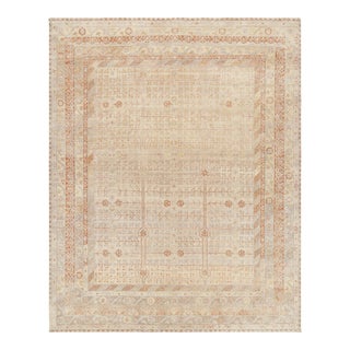 Rug & Kilim’s Modern Block Print Rug in Beige with Geometric-Floral Patterns - 8x10 For Sale