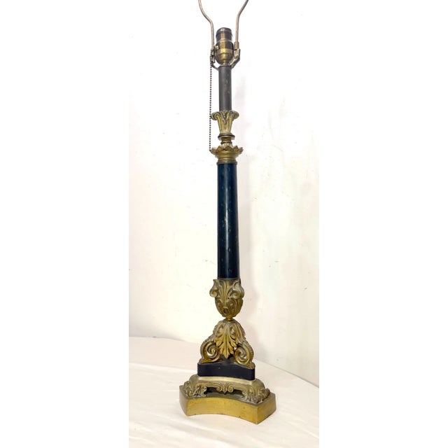 Up for sale is a large antique electrified 19th century gilt bronze and marble candle holder lamp. It's cast with very...